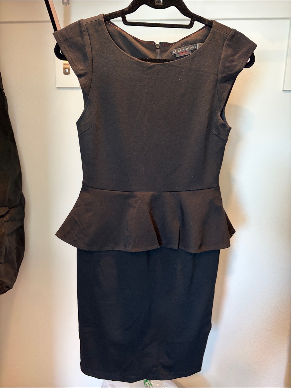 Alice + Olivia Black Cap-Sleeve Peplum Midi Dress